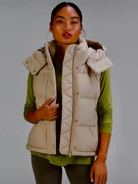 Lululemon Neutral Beige Quilted Hooded Puffer Vest